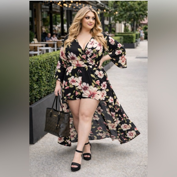 iris Dresses & Skirts - NWT Iris Floral Black and Pink ROMPER dress fits XL / 0X 🌸🌺🌹SPRING READY BG 03